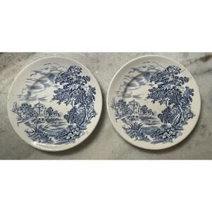 Vintage Enoch Wedgwood Countryside Blue 1960s Blue & White Bread Plates